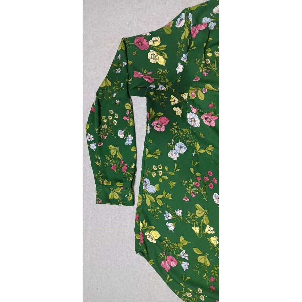 Ann Taylor Long Sleeve Blouse XLT Green Floral Bloomcore Garden Party Elegant - Picture 5 of 11